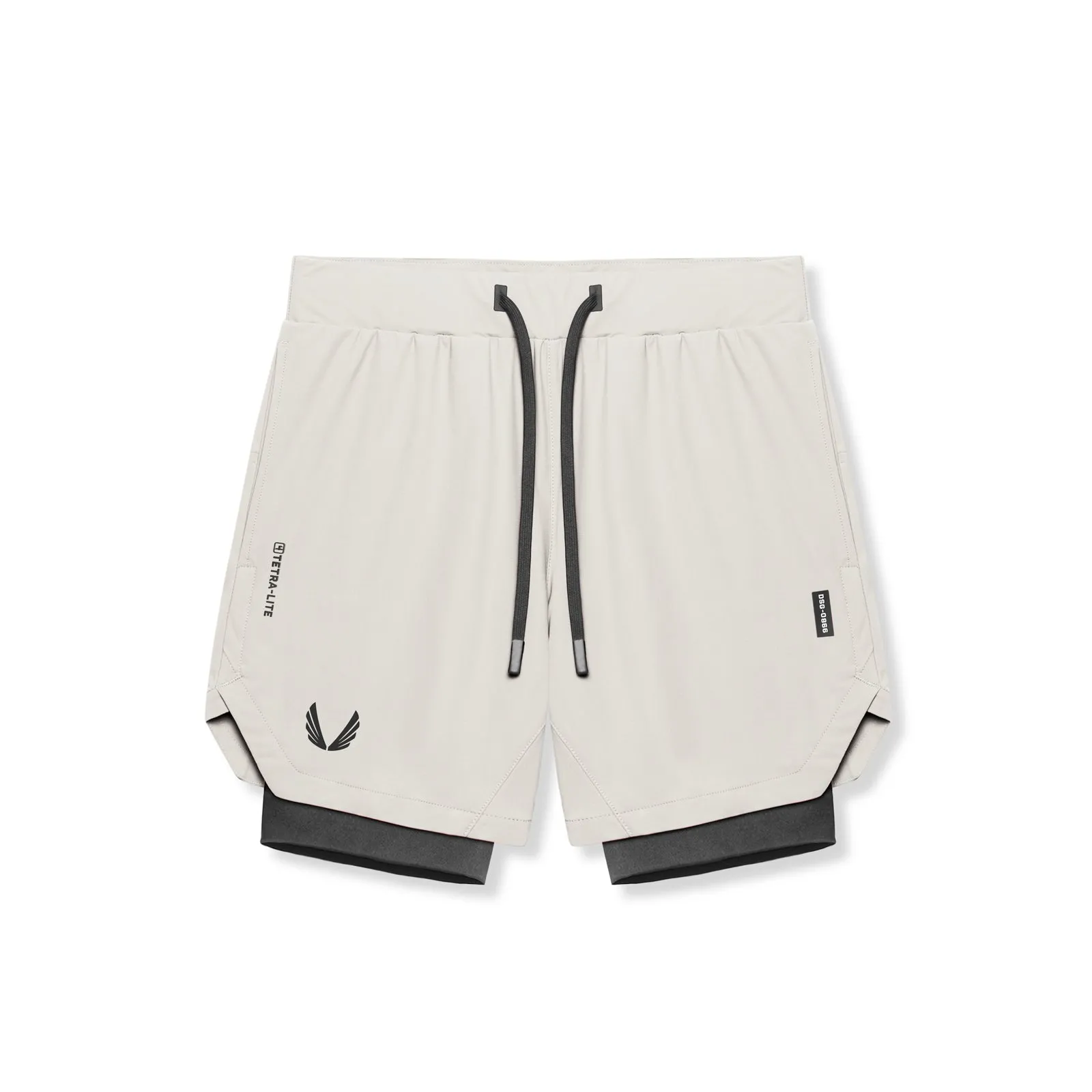 0866. Tetra-Lite? 7" Liner Short - Stone "Wings"/Black Wrinkle Resistant Material Sporty Style