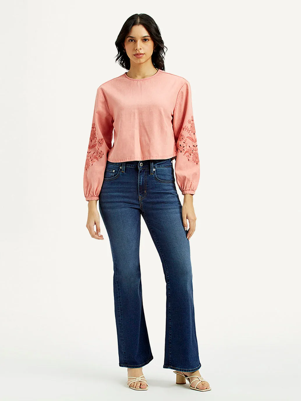 Textured Bold Utility Style Women's 726 Dark Indigo Flared Fit High Rise Jeans
