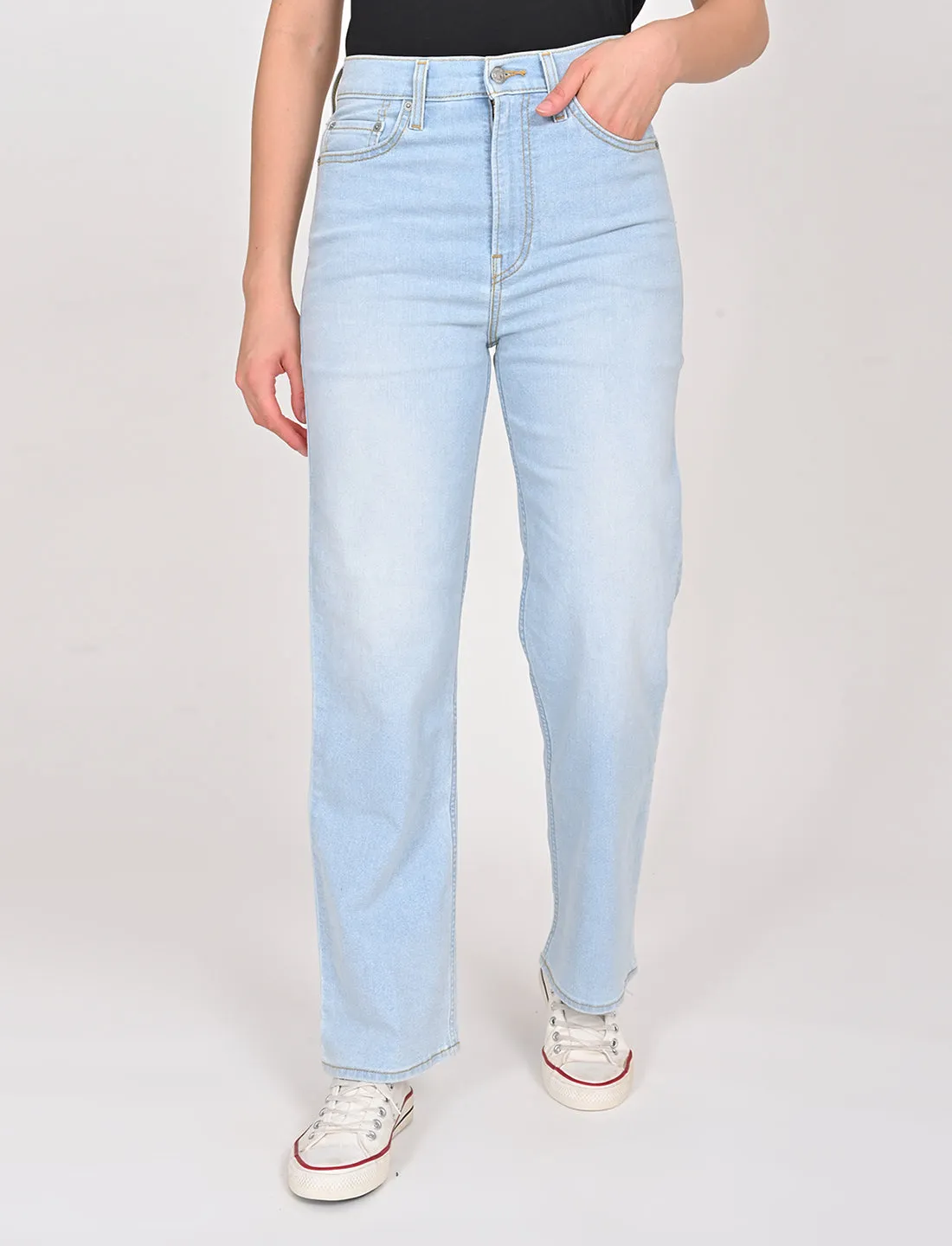 Women's Blue Ribcage Straight Fit High Rise Jeans Relaxed Style Bold