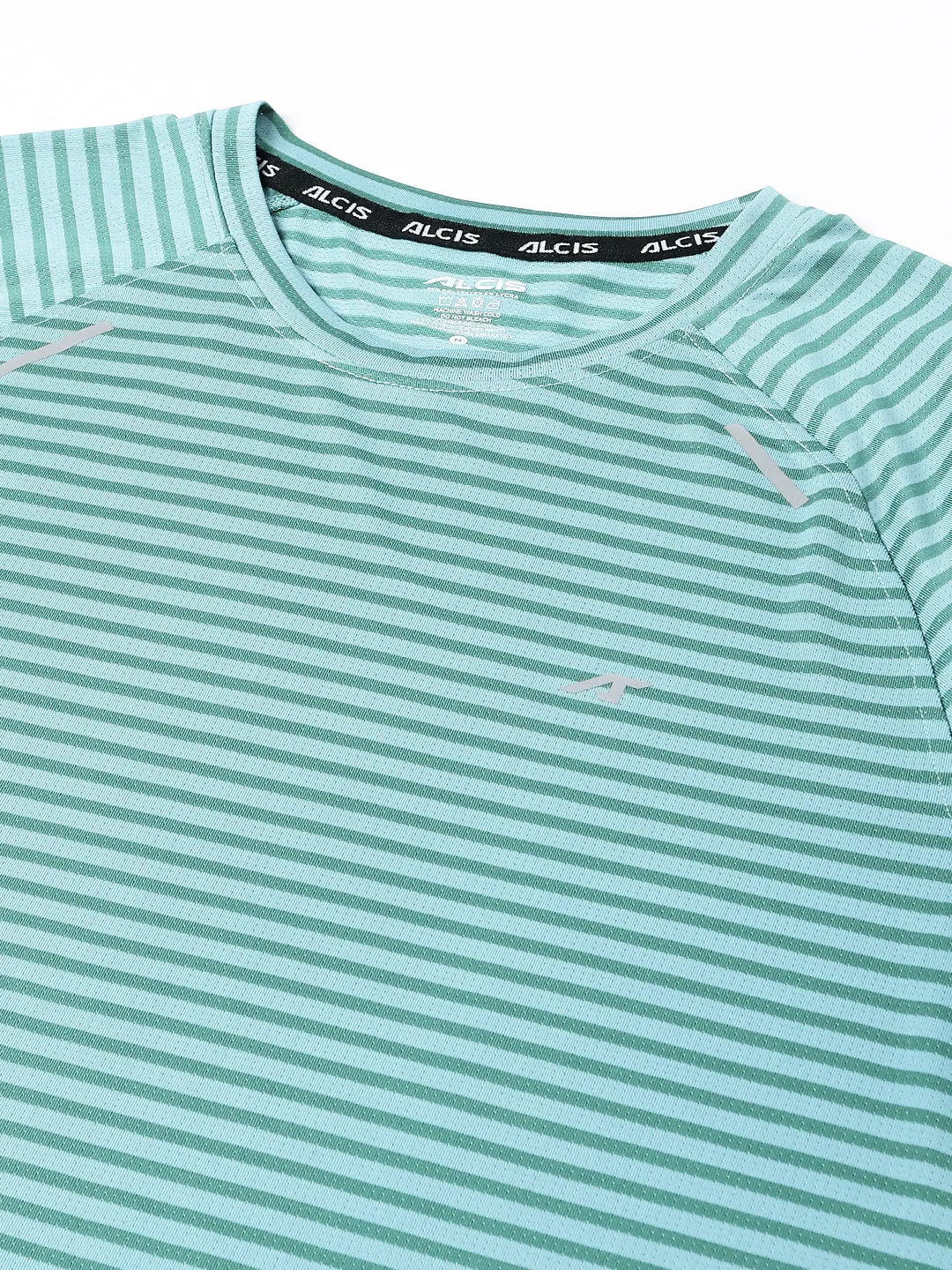 Alcis Men Agate Green Drytech  Anti-Static Slim-Fit Round Neck Running T-Shirt NonBindingEdges