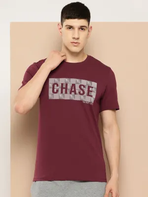 Alcis Men Burgundy Typography Printed T-shirt WaterRepellent Finish