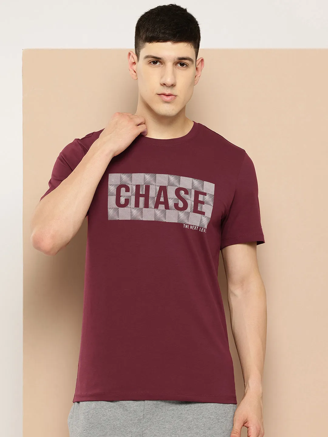Alcis Men Burgundy Typography Printed T-shirt WaterRepellent Finish