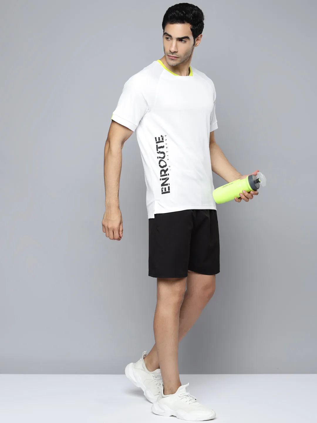 MeshVentilation HighNeckStyle Alcis Men White Typography Printed Slim Fit T-shirt