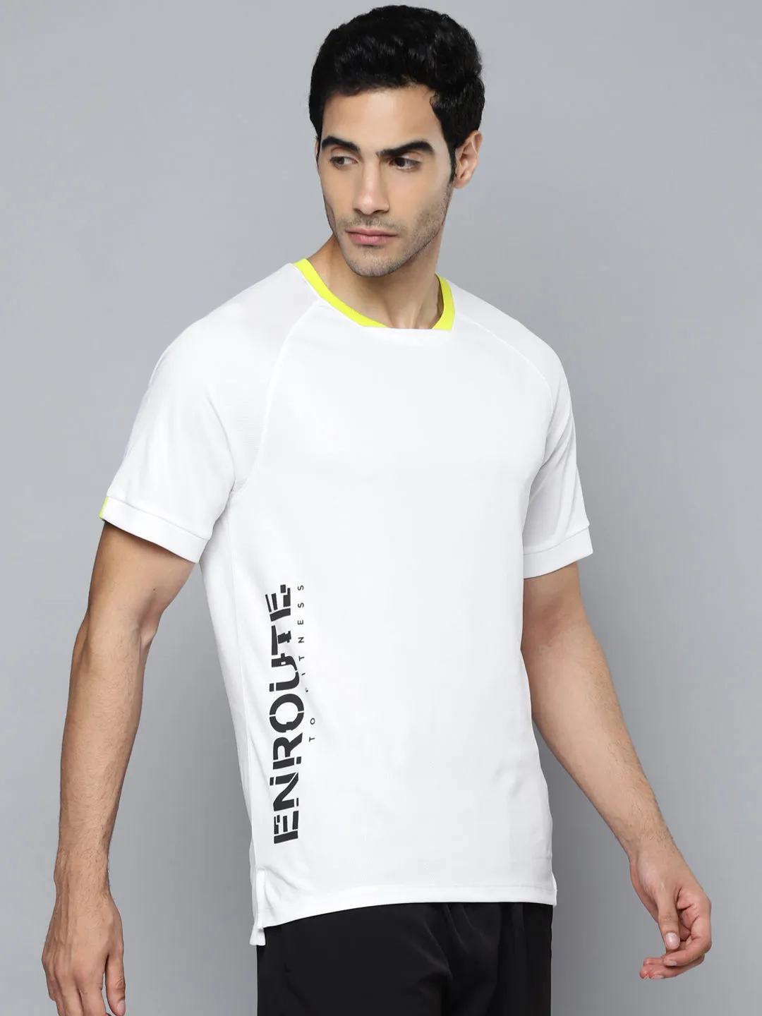 Alcis Men White Typography Printed Slim Fit T-shirt Antibacterial Finish WaterRepellentCoating