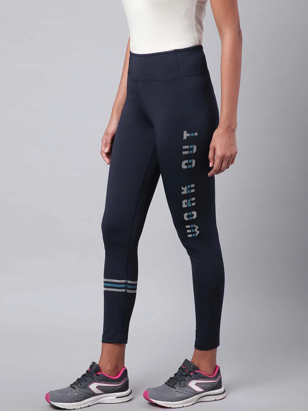 Weekend Trip Moisture Wicking Slim Fit Winter Sports Alcis Women Navy Blue Drytech  Solid Cropped Training Tights