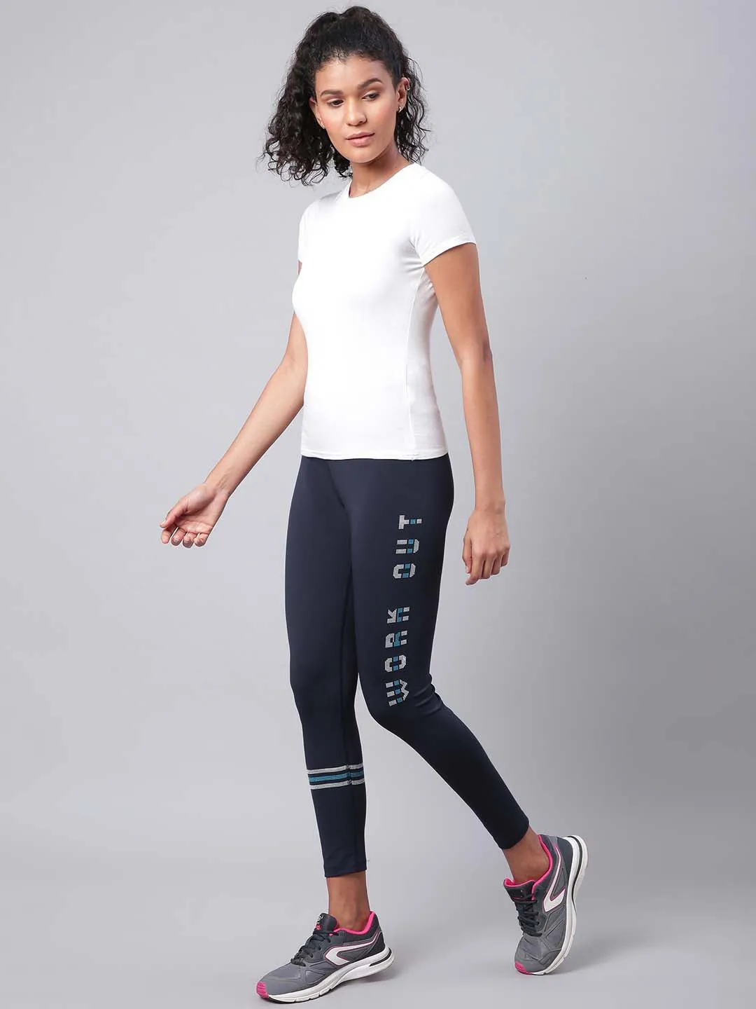 Alcis Women Navy Blue Drytech  Solid Cropped Training Tights Casual Wearer Four Way