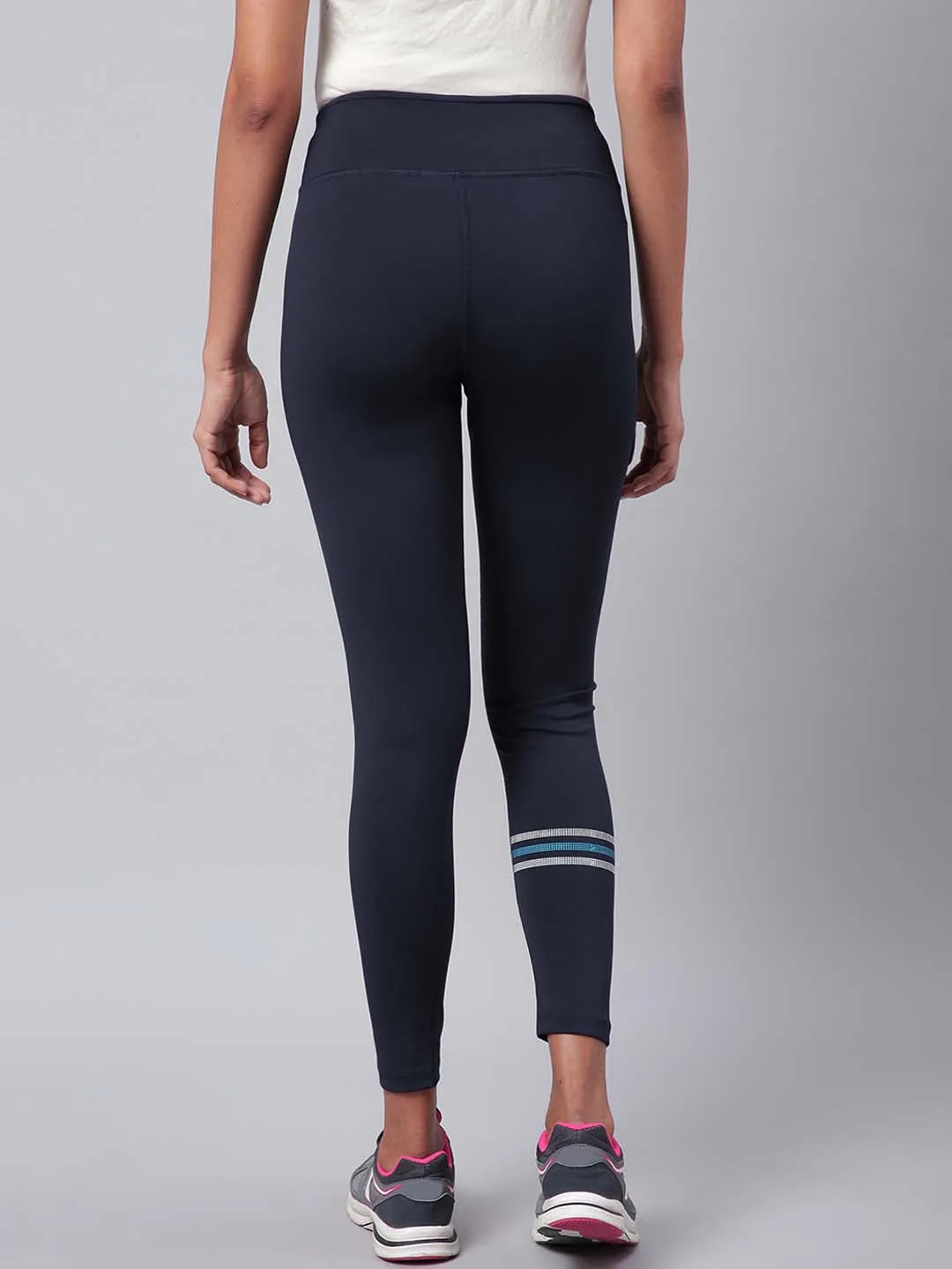 Alcis Women Navy Blue Drytech  Solid Cropped Training Tights Budget Friendly Soft Touch Layered Fabric