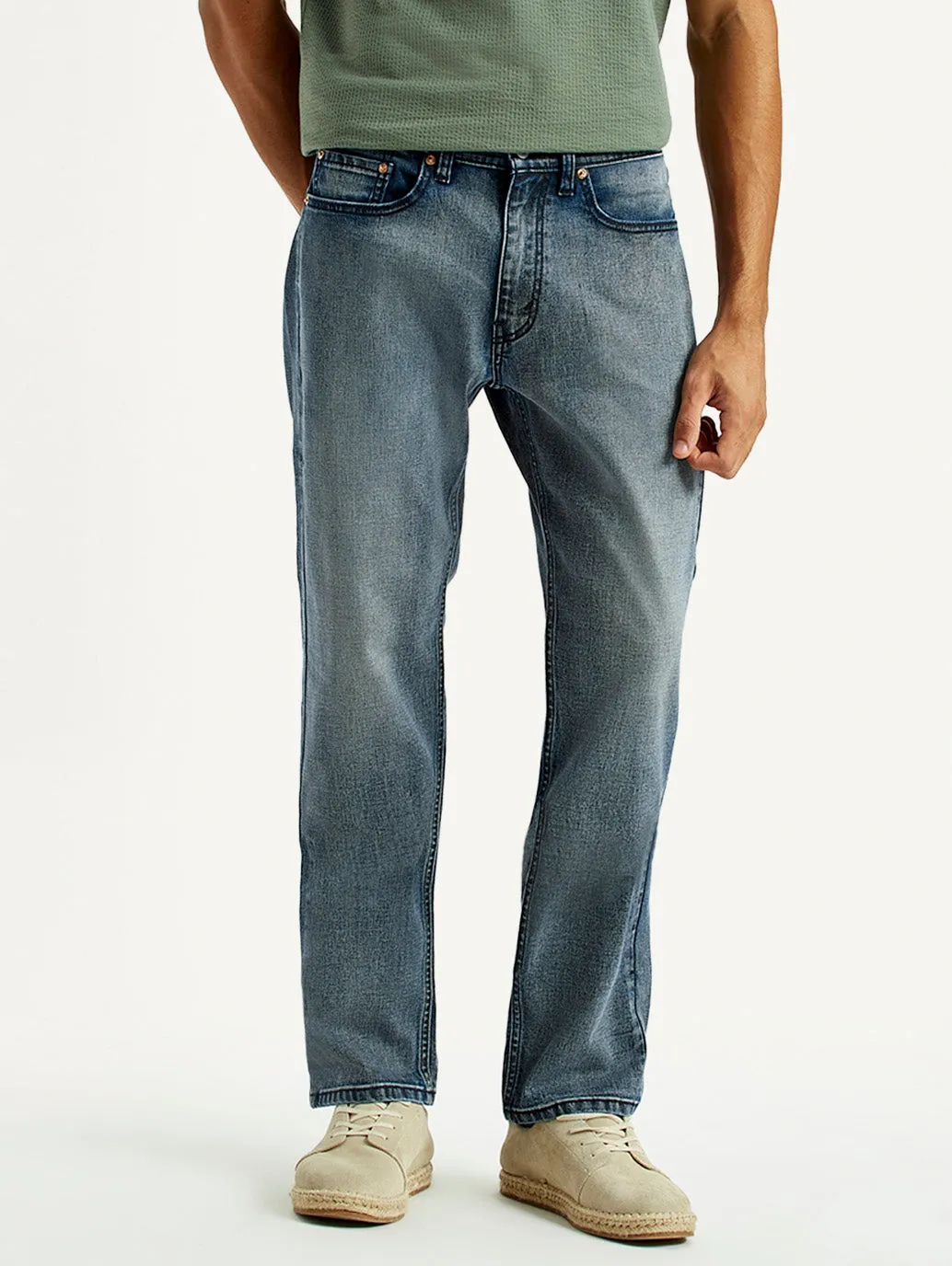 Outfit Essential Stretch Fabric Men's Tinted 505 Dark Indigo Straight Fit Mid Rise Jeans
