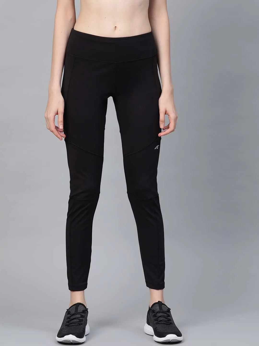 Alcis Women Black Secure Fit Solid Cropped Training Tights Easy Motion