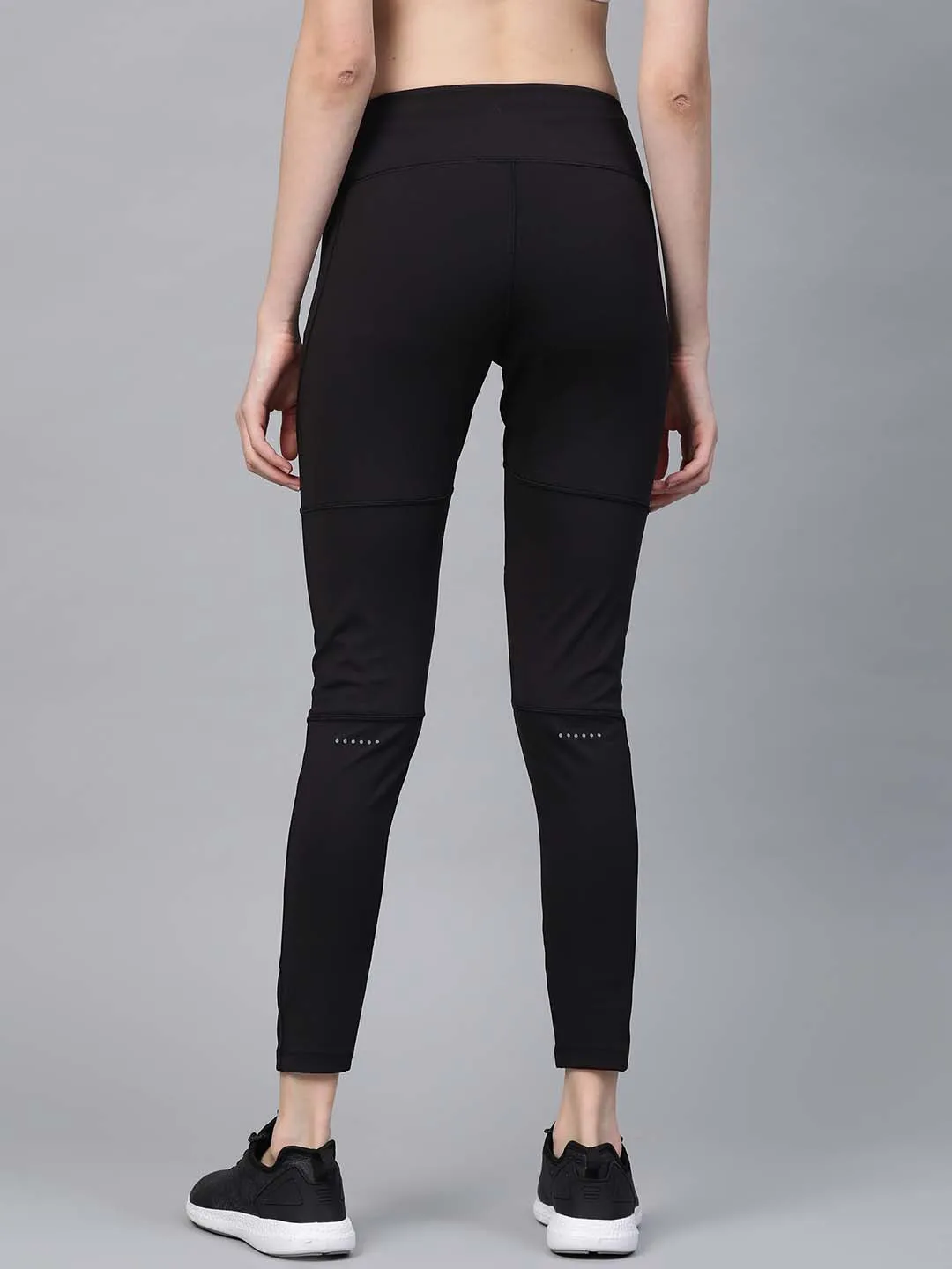 Alcis Women Black Secure Fit Solid Cropped Training Tights Gym Look
