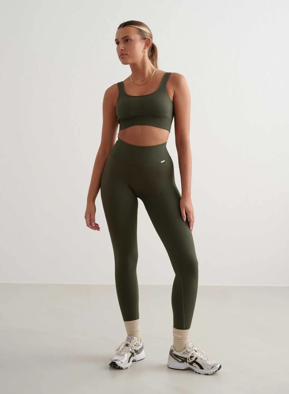 Khaki Ribbed Seamless Tights Tall Fit Shape Retain