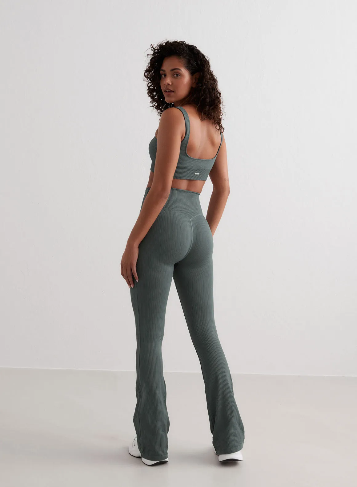 Sage Ribbed Seamless Flare Tights Modern Performancewear