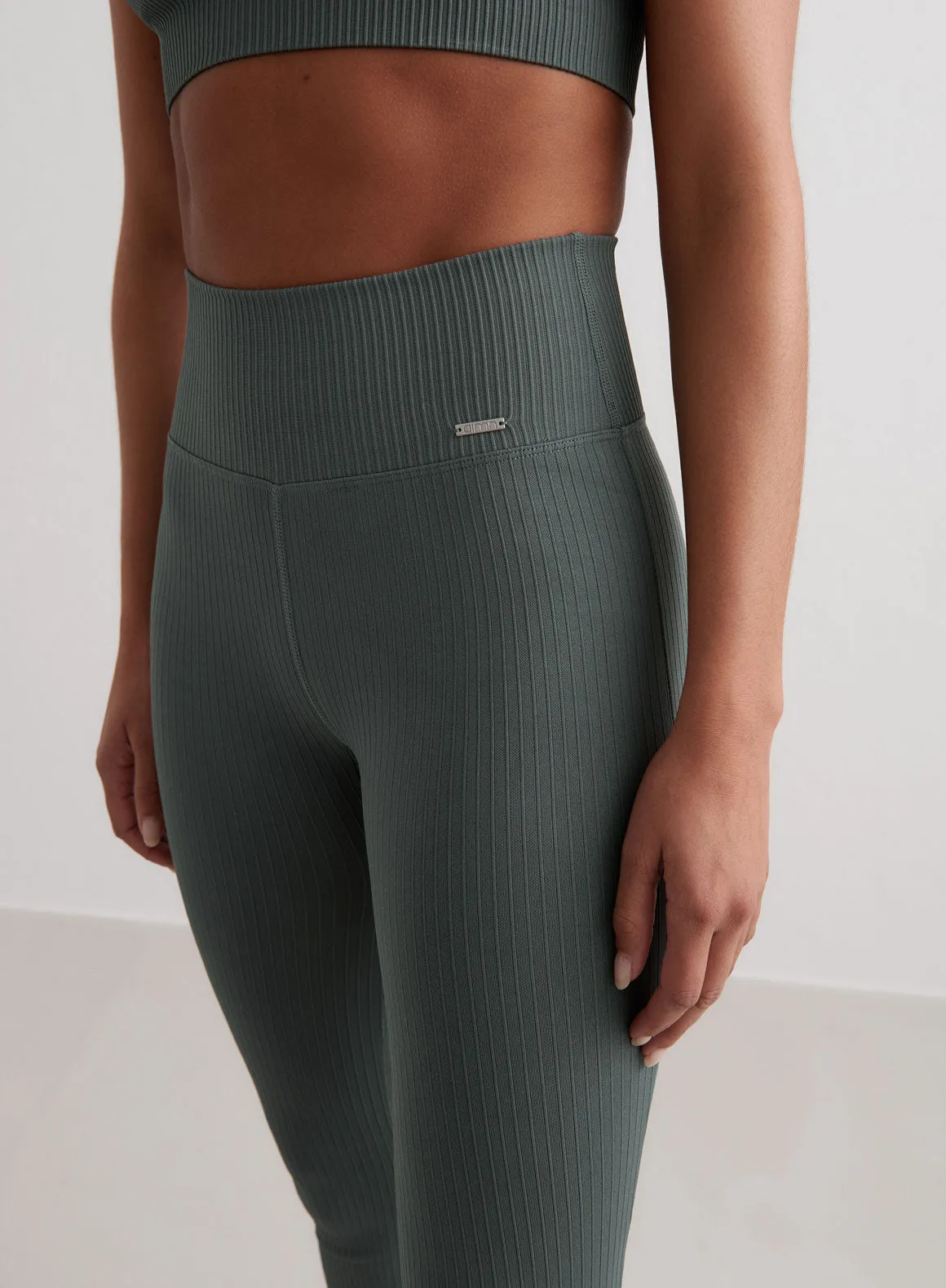 Maternity Wear Stretch Fit Work Commute Budget Friendly Sage Ribbed Seamless Flare Tights