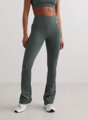 Sage Ribbed Seamless Flare Tights Form Fitting