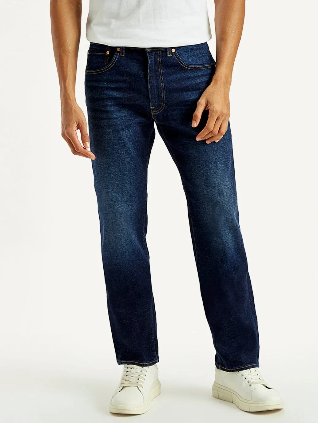 Men's 505 Dark Indigo Straight Fit Mid Rise Jeans Evening Stroll Urban Explorer Office Wear Casual