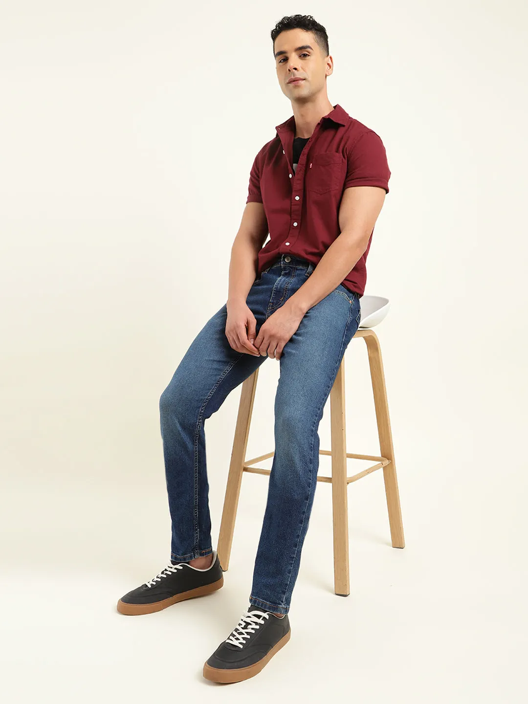 Men's 512 Blue Slim Tapered Fit Mid Rise Jeans Hidden Rivet Details Timeless Fashion