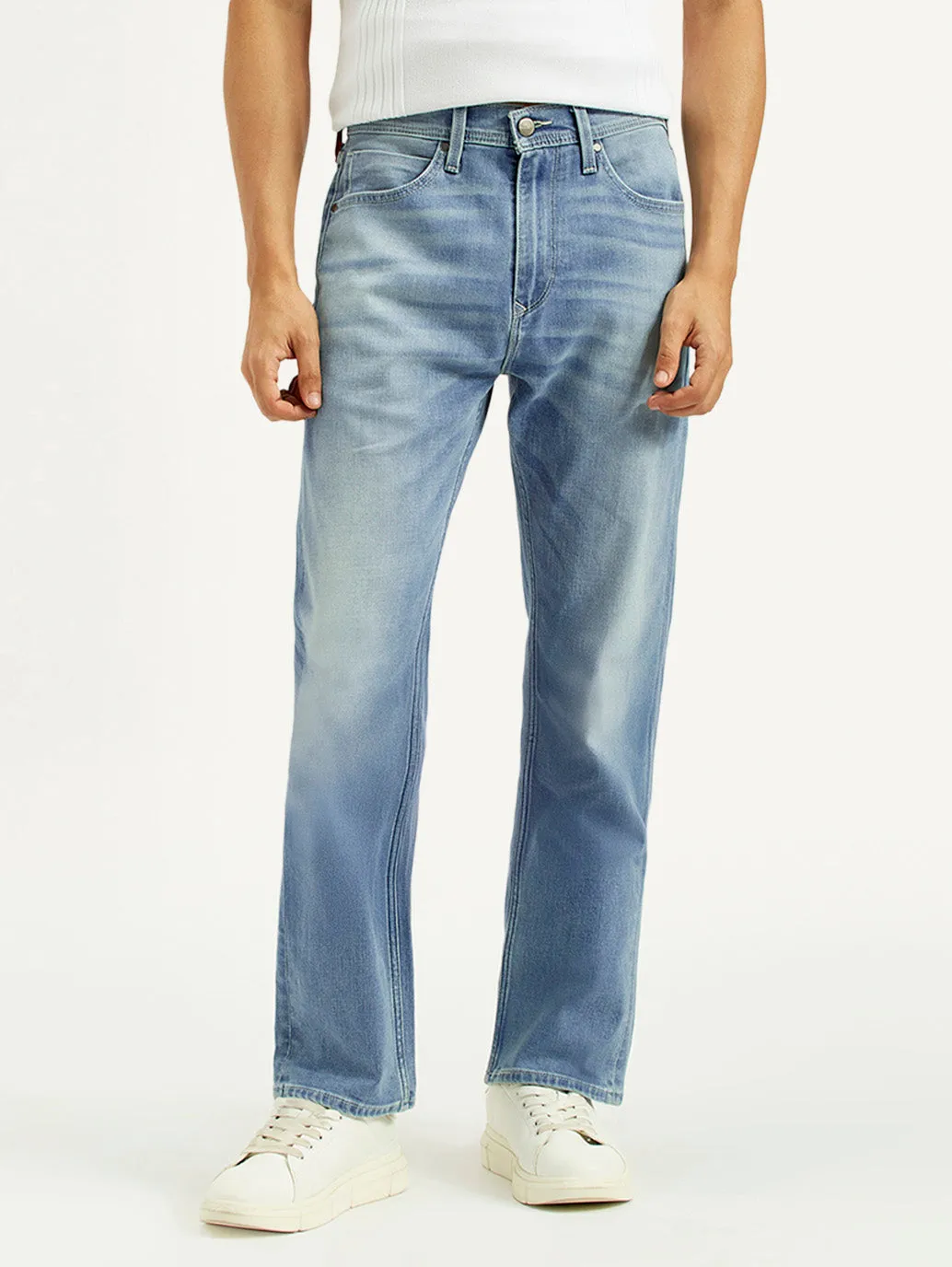 Timeless Feel Men's Redloop 505 Light Indigo Straight Fit Mid Rise Jeans