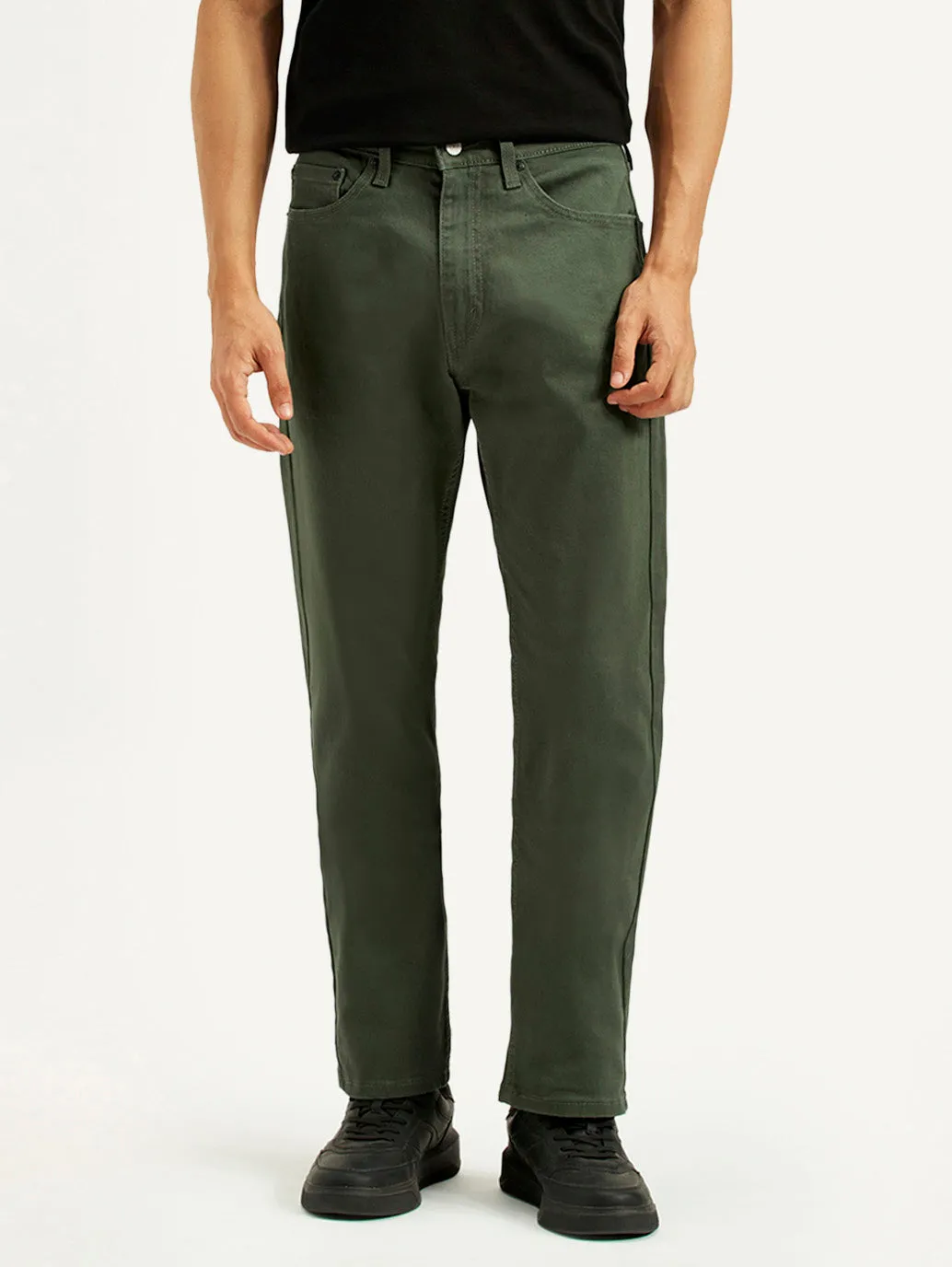 Men's 505 Olive Green Overdyed Straight Fit Mid Rise Jeans Basic Necessity Relaxed Thigh Cut