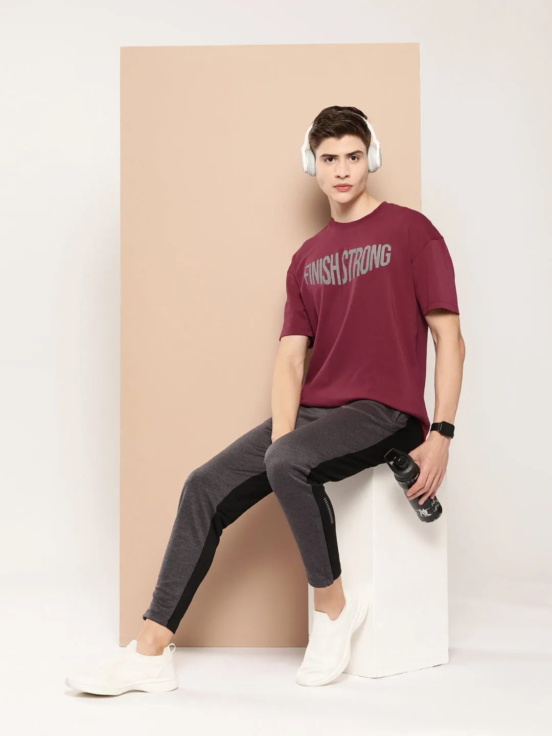 Sunset Scene Alcis Men Typography Printed Drop-Shoulder Sleeves Dry Tech T-shirt