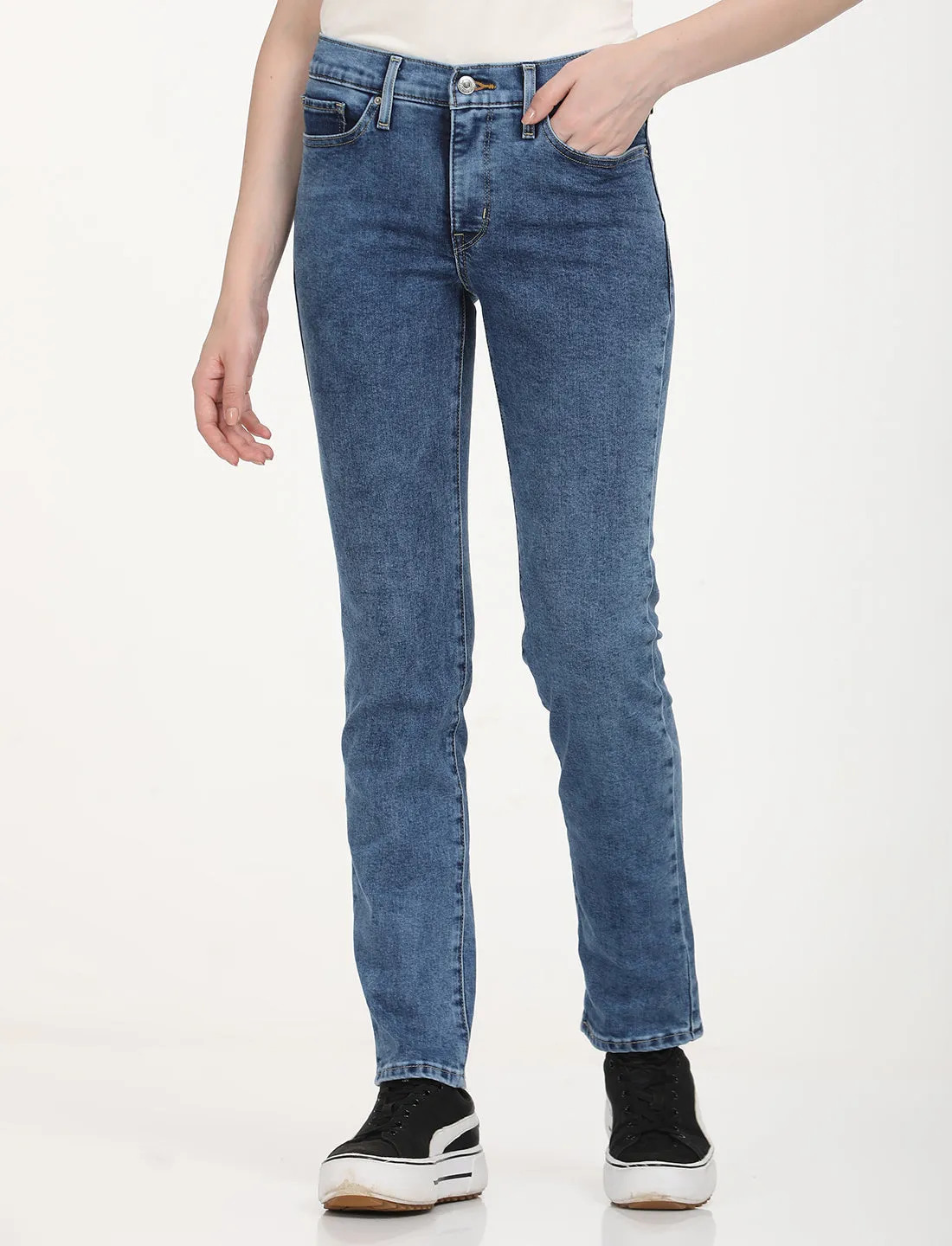 Matching Basic Women's 312 Blue Straight Fit Mid Rise Jeans