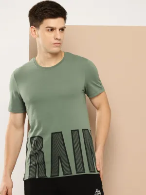 LayeredConstruction Holiday Ease Alcis Men Green Black Typography Printed Dry Tech Slim Fit Sports T-shirt