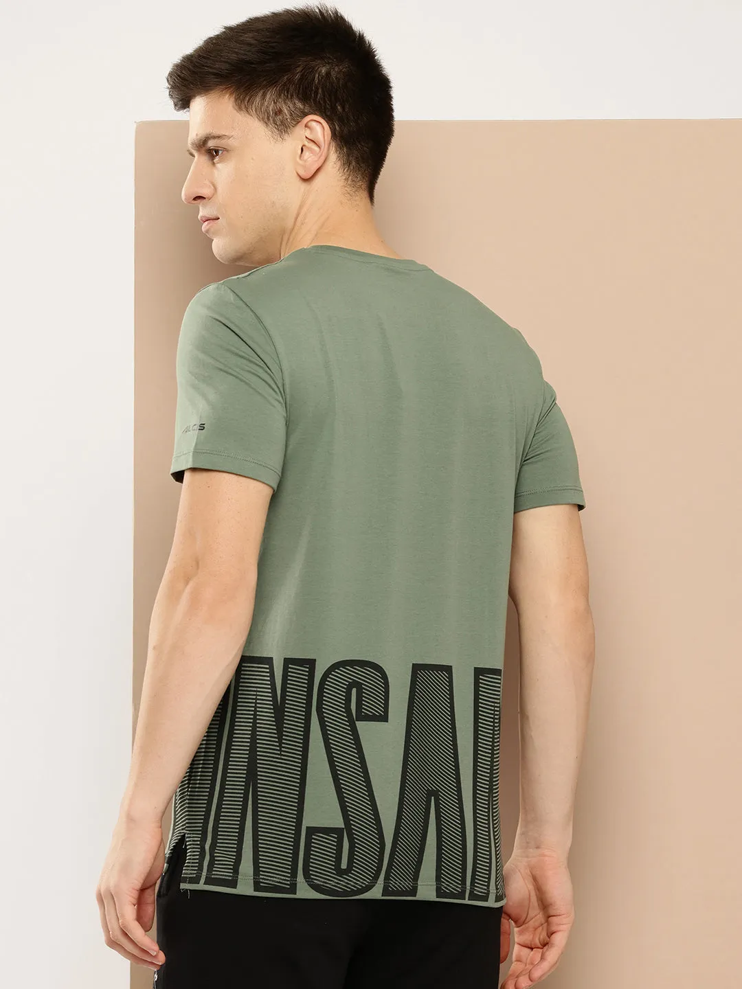 Star Light Metro Mode Alcis Men Green Black Typography Printed Dry Tech Slim Fit Sports T-shirt