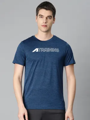 Alcis Men Navy Blue Typography Printed Anti Static Slim Fit Sports T-shirt Japan Neat EcoCertifiedTextile