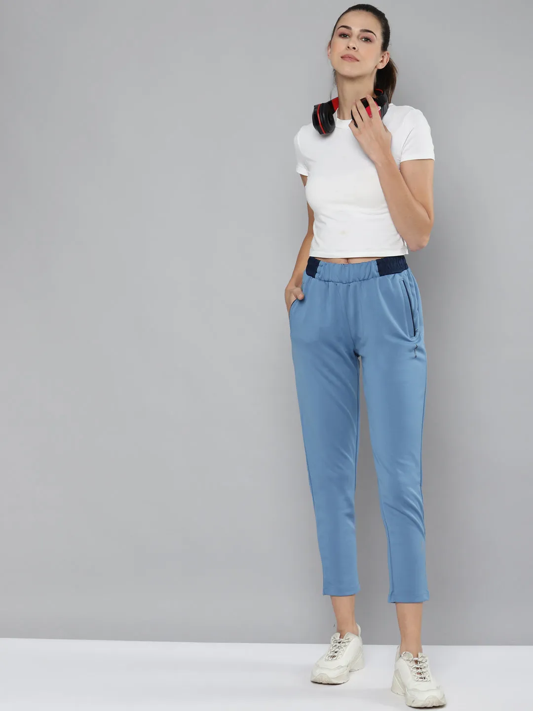Alcis Women Blue Solid Slim Fit Track Pants Recycled fibers TearResistantMaterial