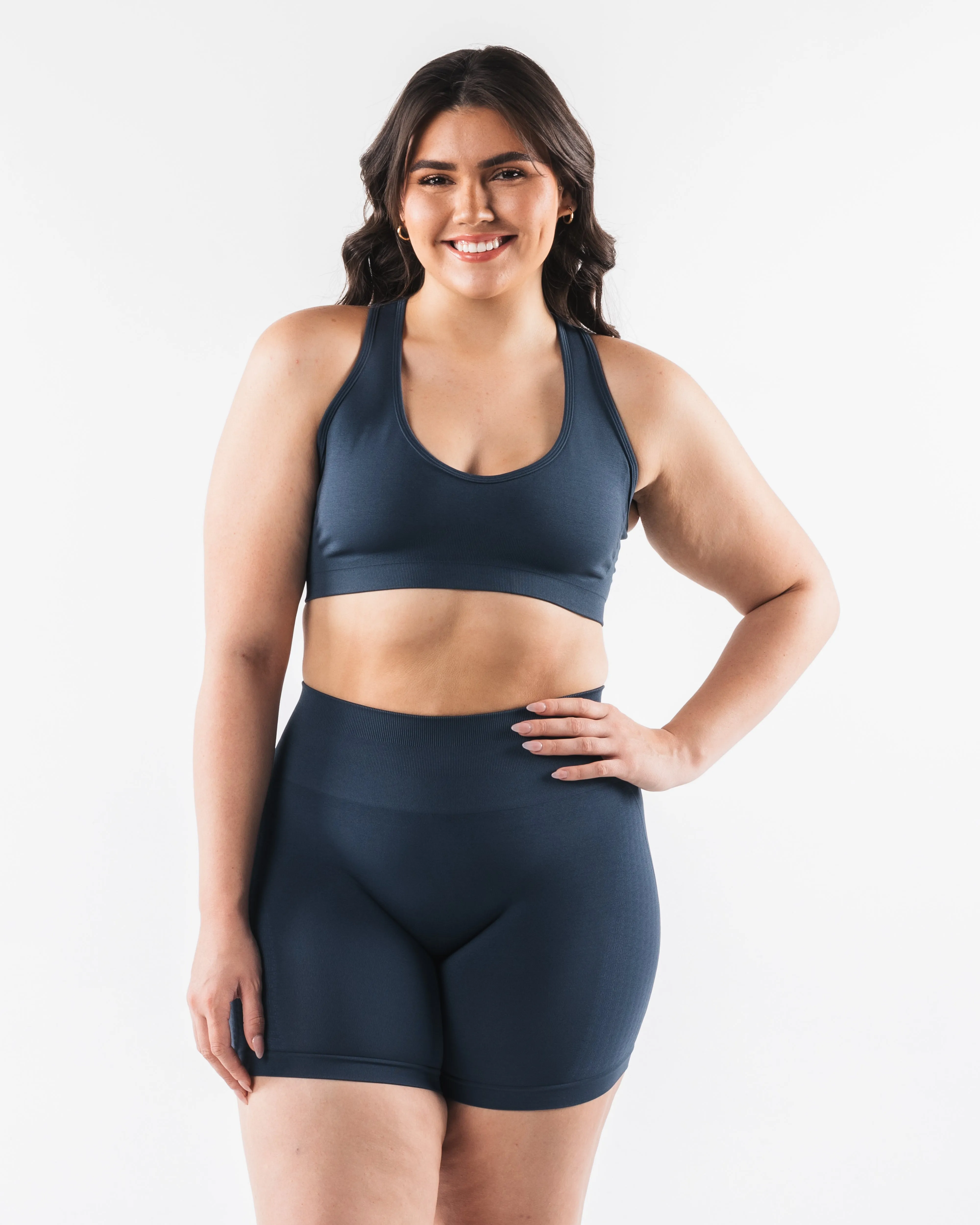 Amplify Contour Bra - Trusted Blue Pastel Zipped