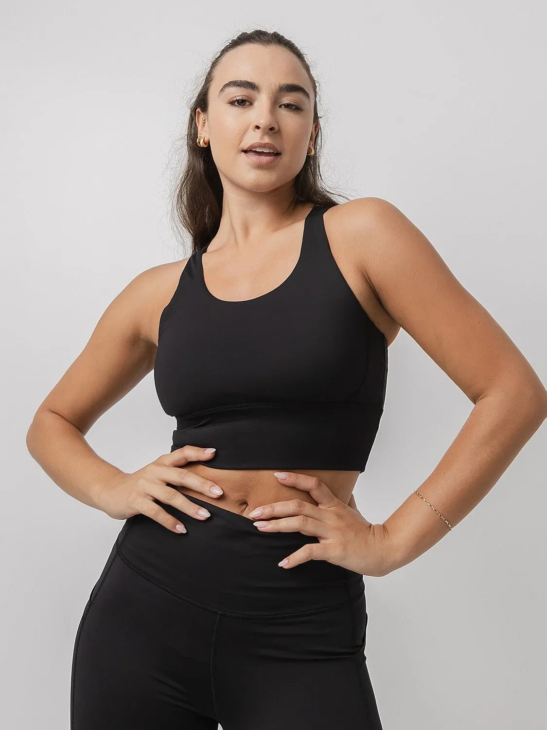 Anti Static Treatment overalls Longline Sports Bra In Black