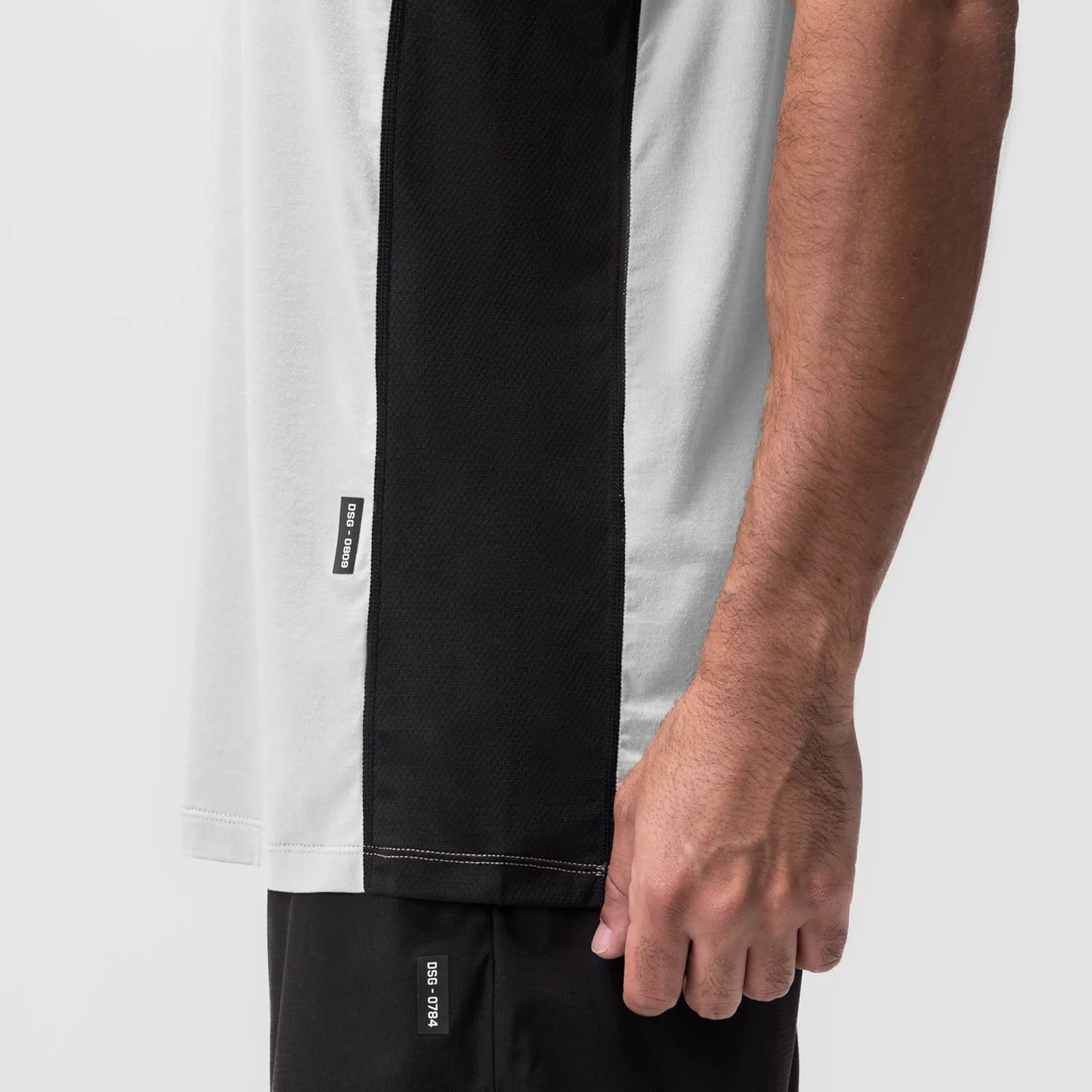 0809. Supima? Mesh Panel Training Singlet - White Double Layered Collar national defense