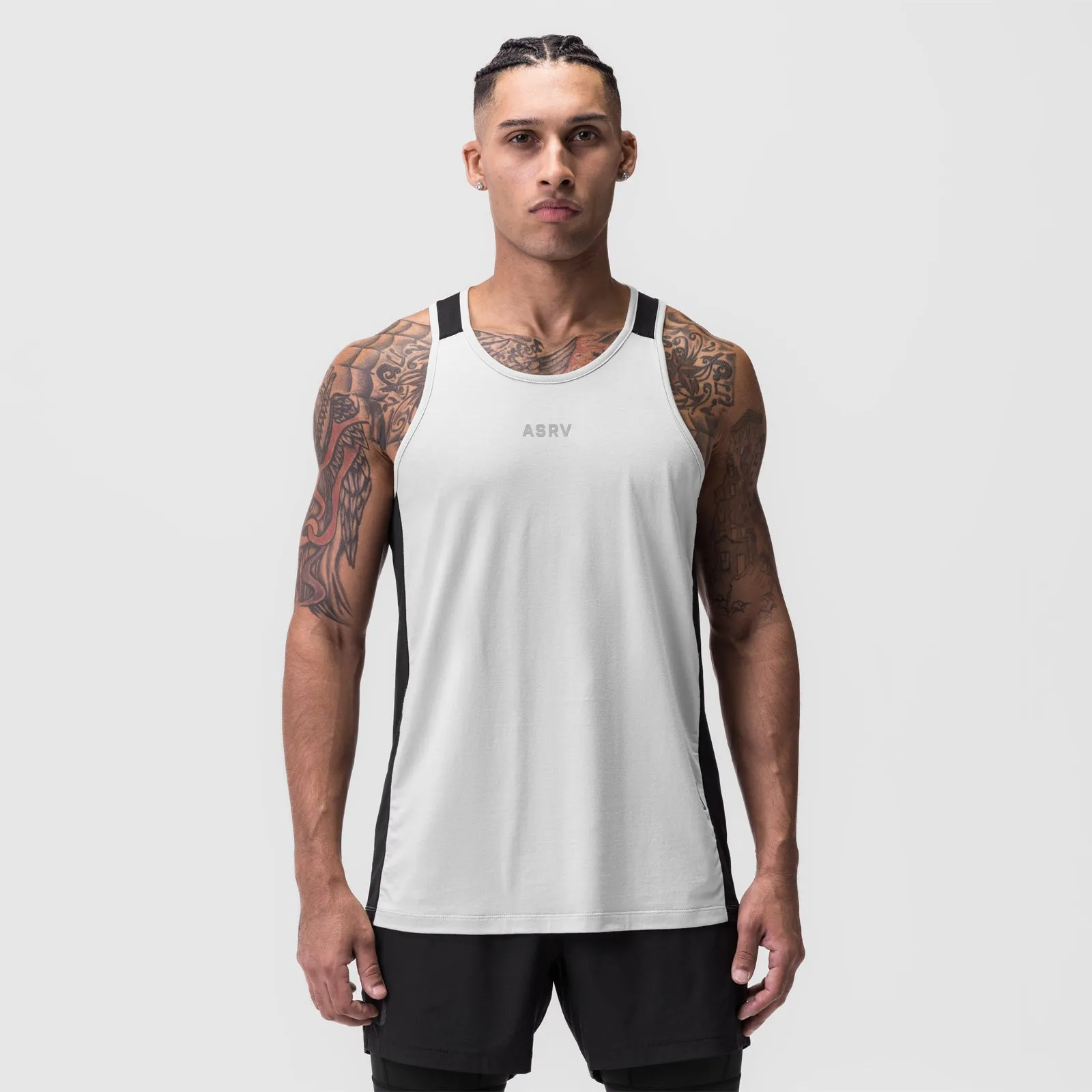 0809. Supima? Mesh Panel Training Singlet - White Reliable Soft Touch Material