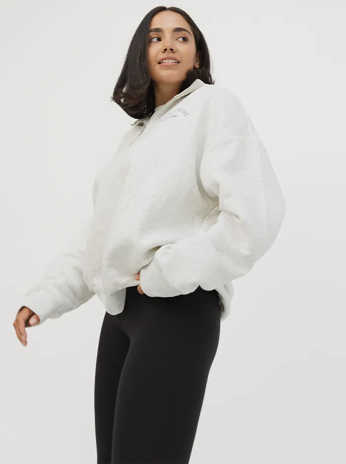 Fleece Lining Ribbed Cuffs Quarter Zip In Cloud