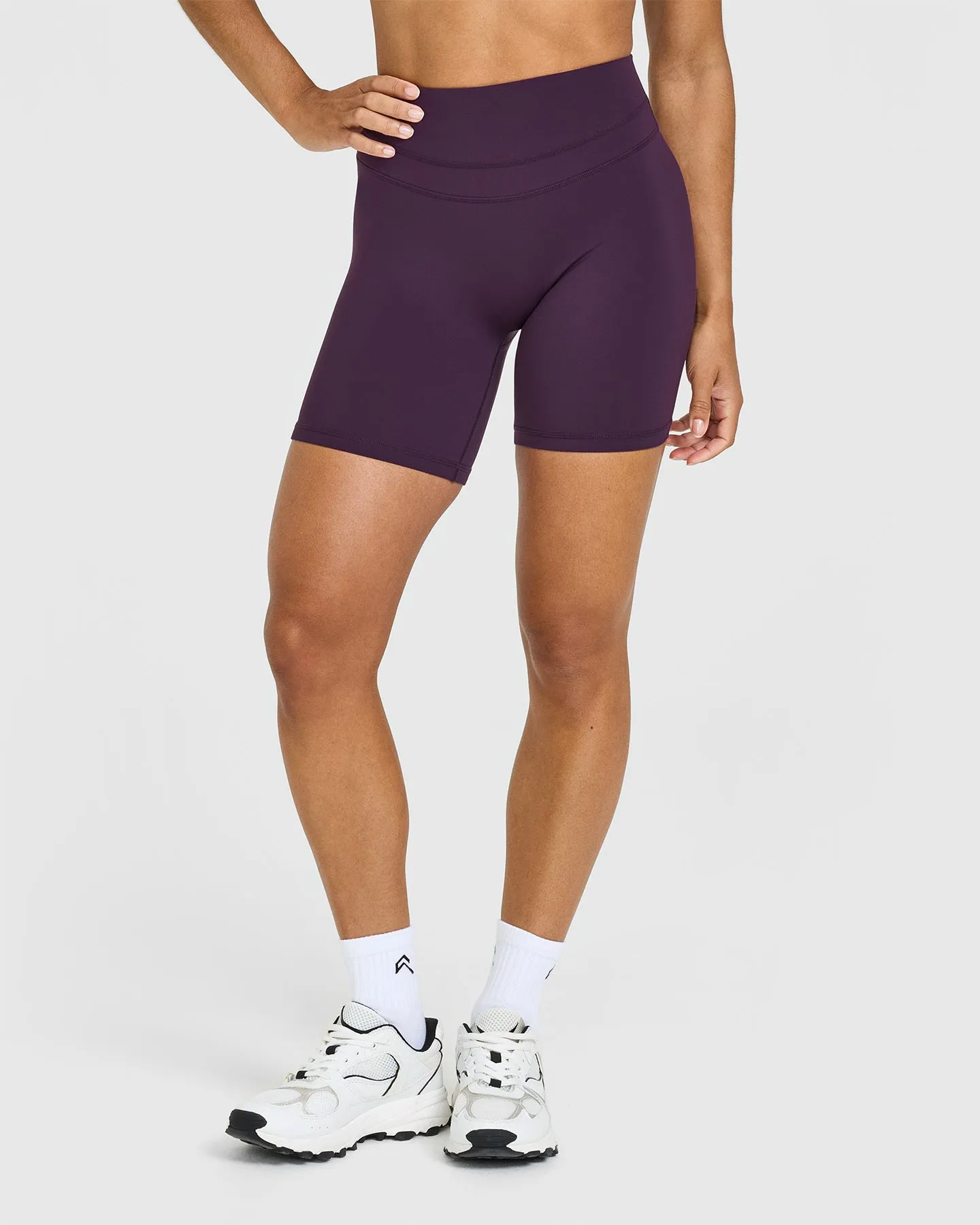 Abrasion Resistant Fabric Unified High Waisted Shorts White Logo 6" | Blackberry Purple WindResistantWeave holiday apparel