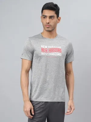 Alcis Men Printed Grey Cationic Anti-Static Slim-Fit Round Neck Training T-Shirt Zen Ease