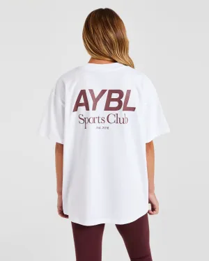 AYBL Sports Club Oversized T Shirt - White/Burgundy Convertible Design Flared bottom