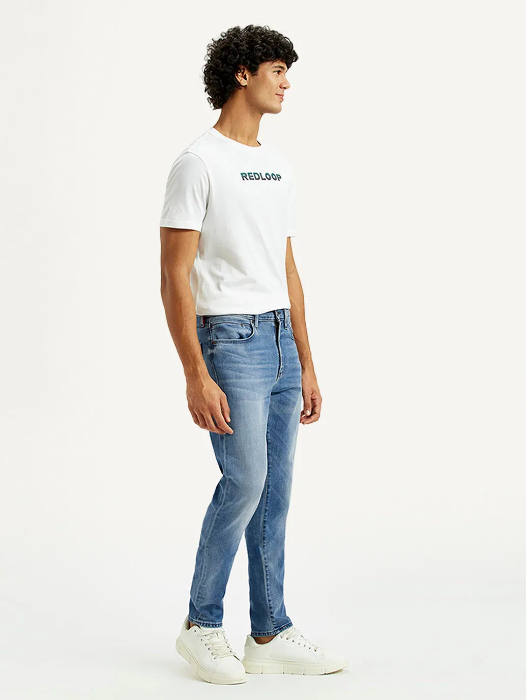 Sleek Comfort Men's Redloop 512 Indigo Slim Tapered Fit Mid Rise Jeans