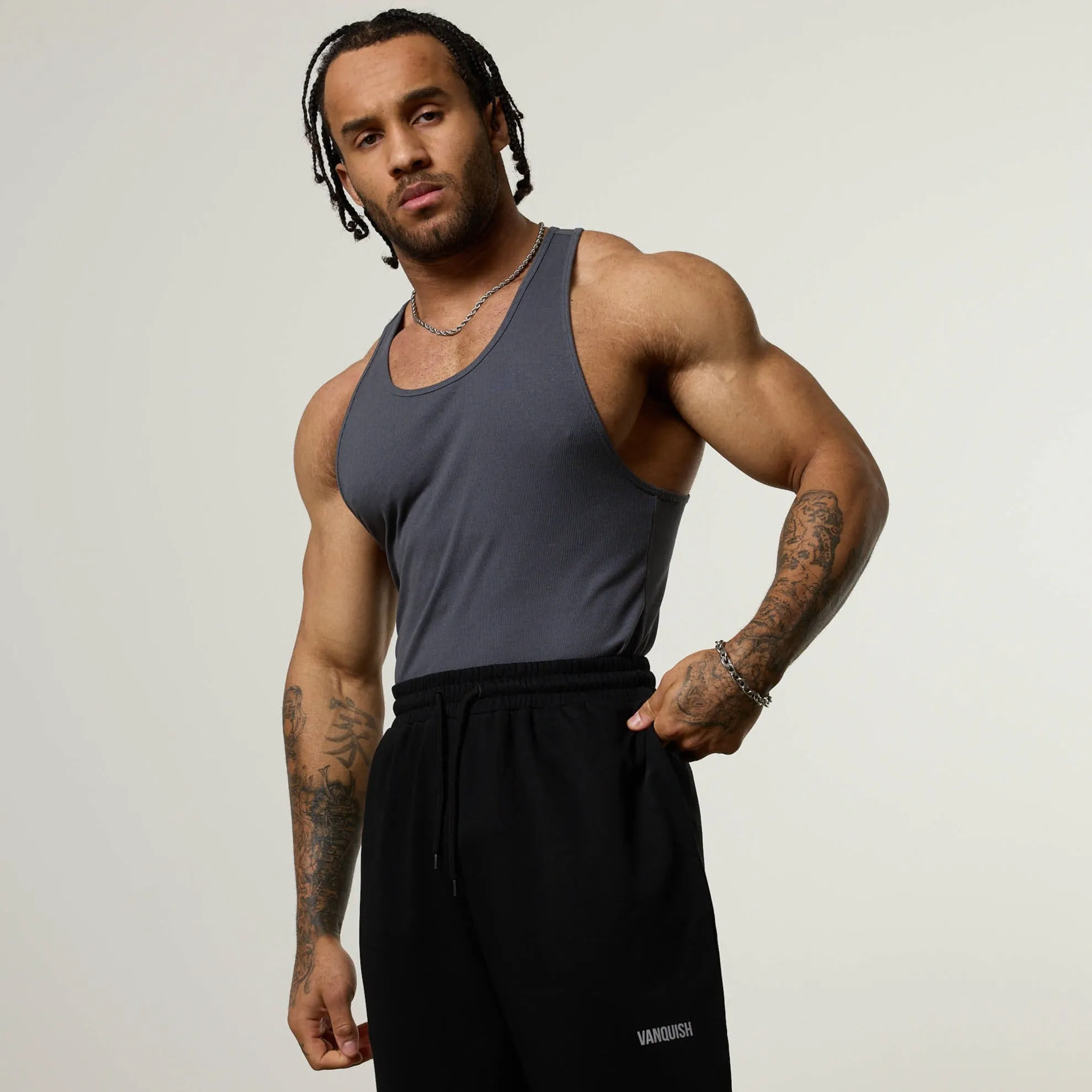 Vanquish Essential V2 Denim Blue Ribbed Tank Compression Fit