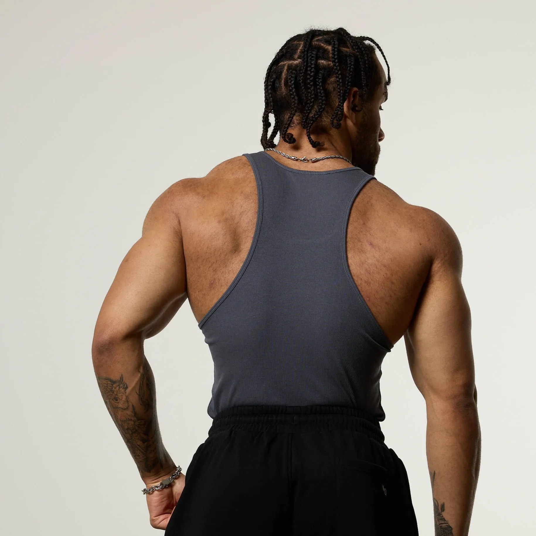 Body Mapping Design Vanquish Essential V2 Denim Blue Ribbed Tank