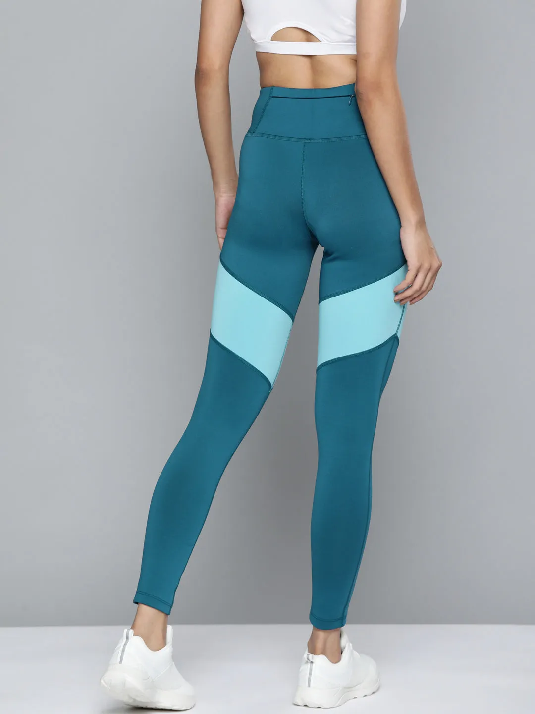 Gym Comfort Compression Support Travel Enthusiast Alcis Women Blue Colourblocked Cropped Sport Tights