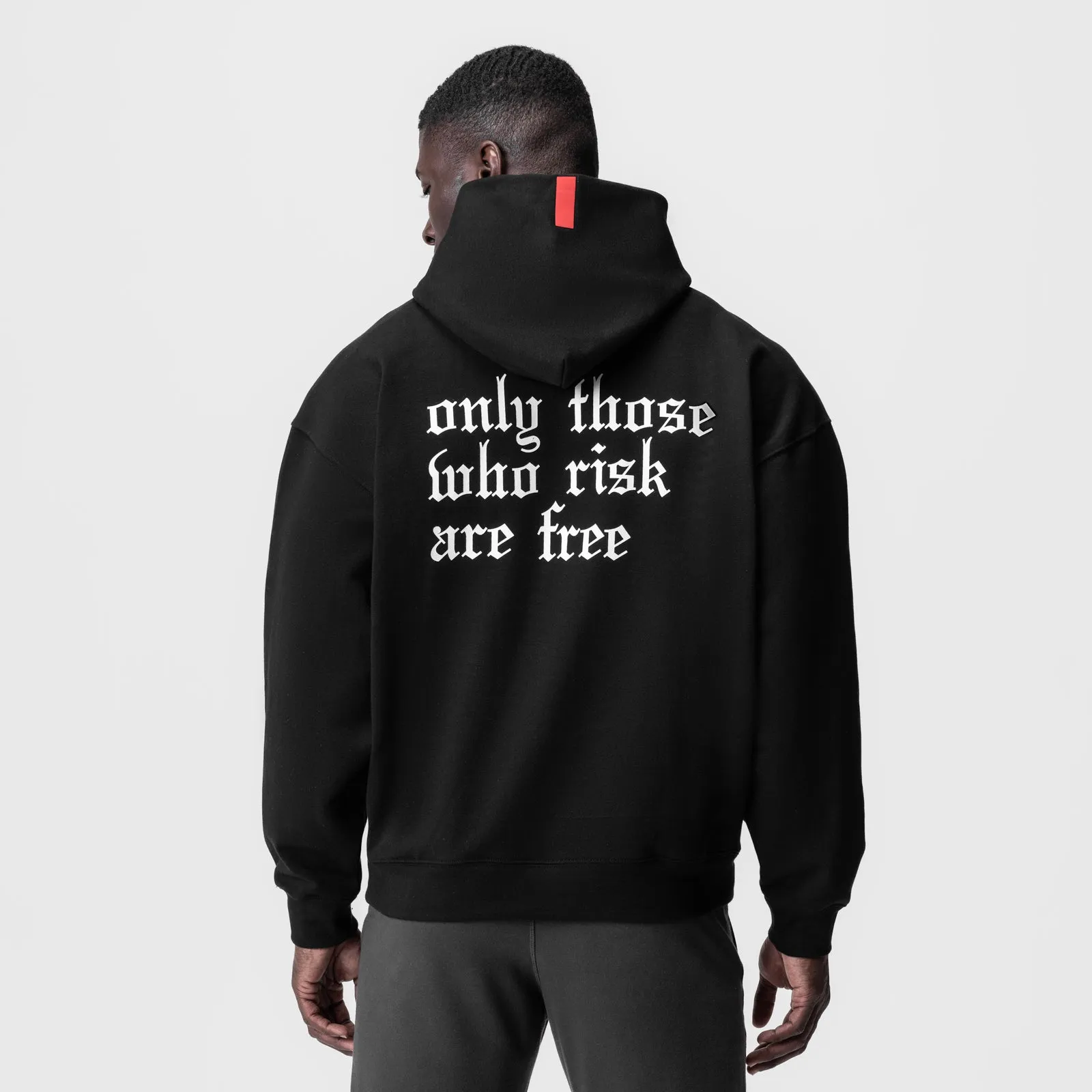 0874. Tech-Terry? Zip Pocket Hoodie - Black/White "OTWR" Brushed Fleece