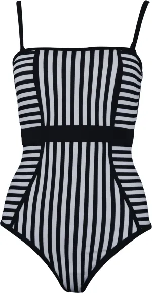 Monochromatic-Style Avon Monochrome Stripe Womens Swimsuit - Black
