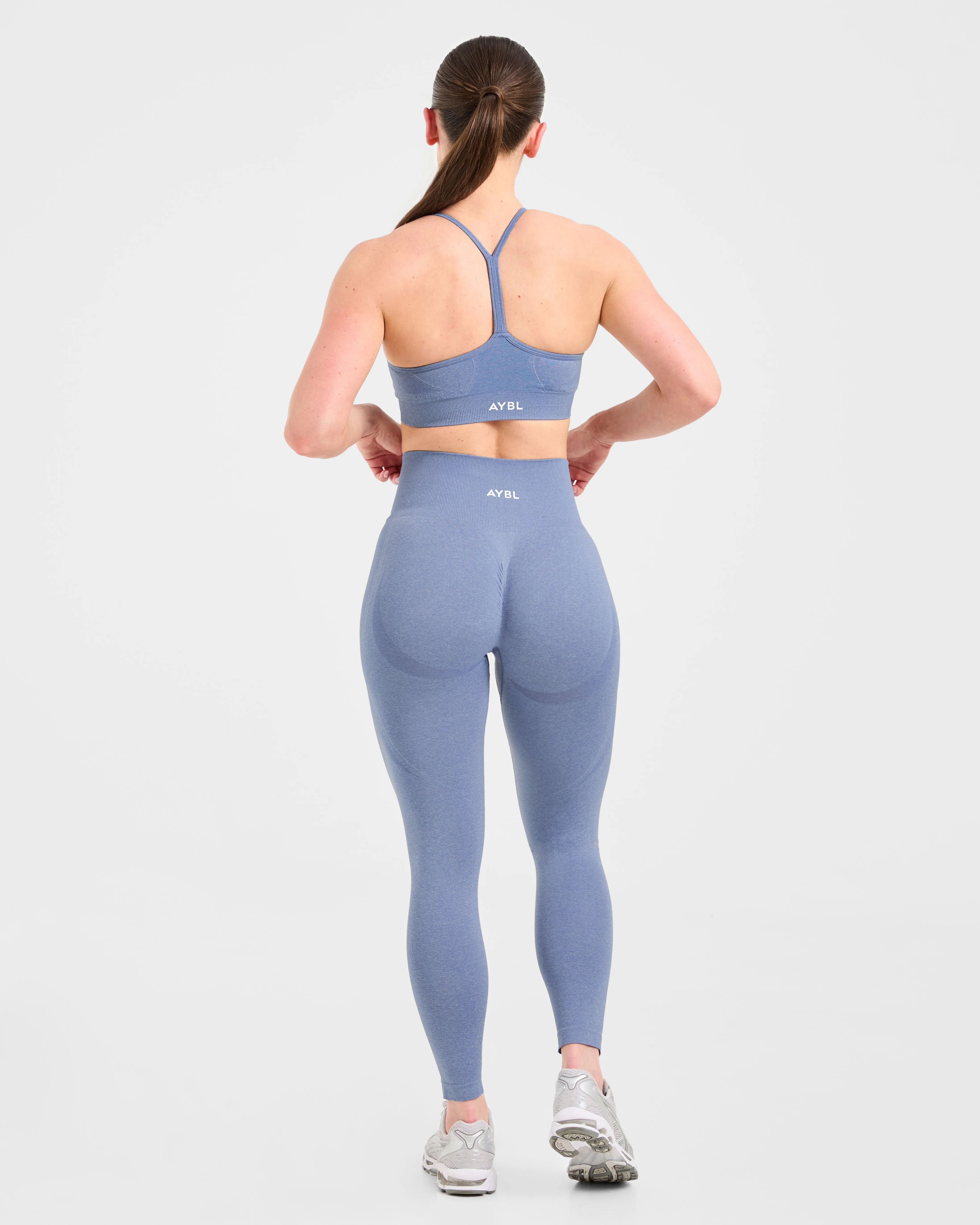 Empower Seamless Sports Bra - Blue Marl Striped Size range seams