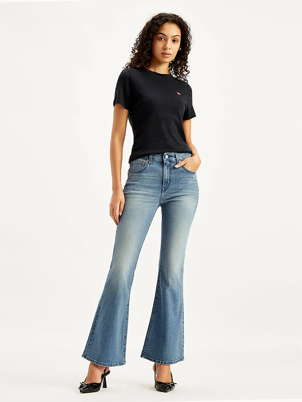 Parent Style Trendy Breathable Relax Mode Women's 726 Blue Flared Fit Mid Rise Jeans