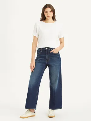 Women's Blue Mile High Wide Leg Fit High Rise Jeans Chill Outfit Spring Mood Simple Touch