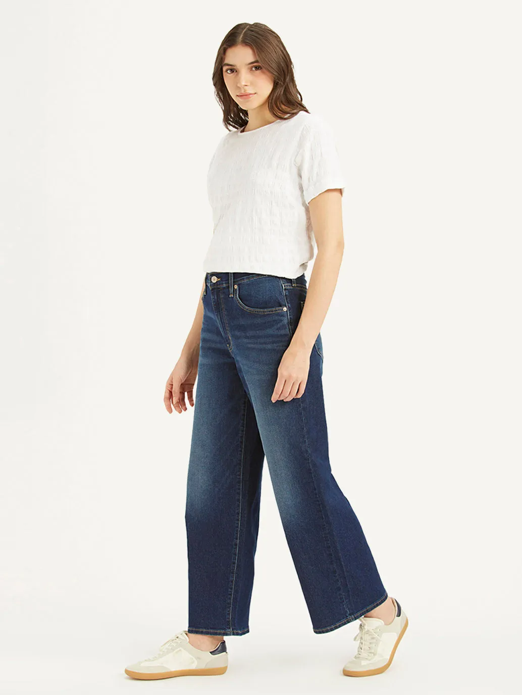 Street Routine Anti Static Material Blend Women's Blue Mile High Wide Leg Fit High Rise Jeans