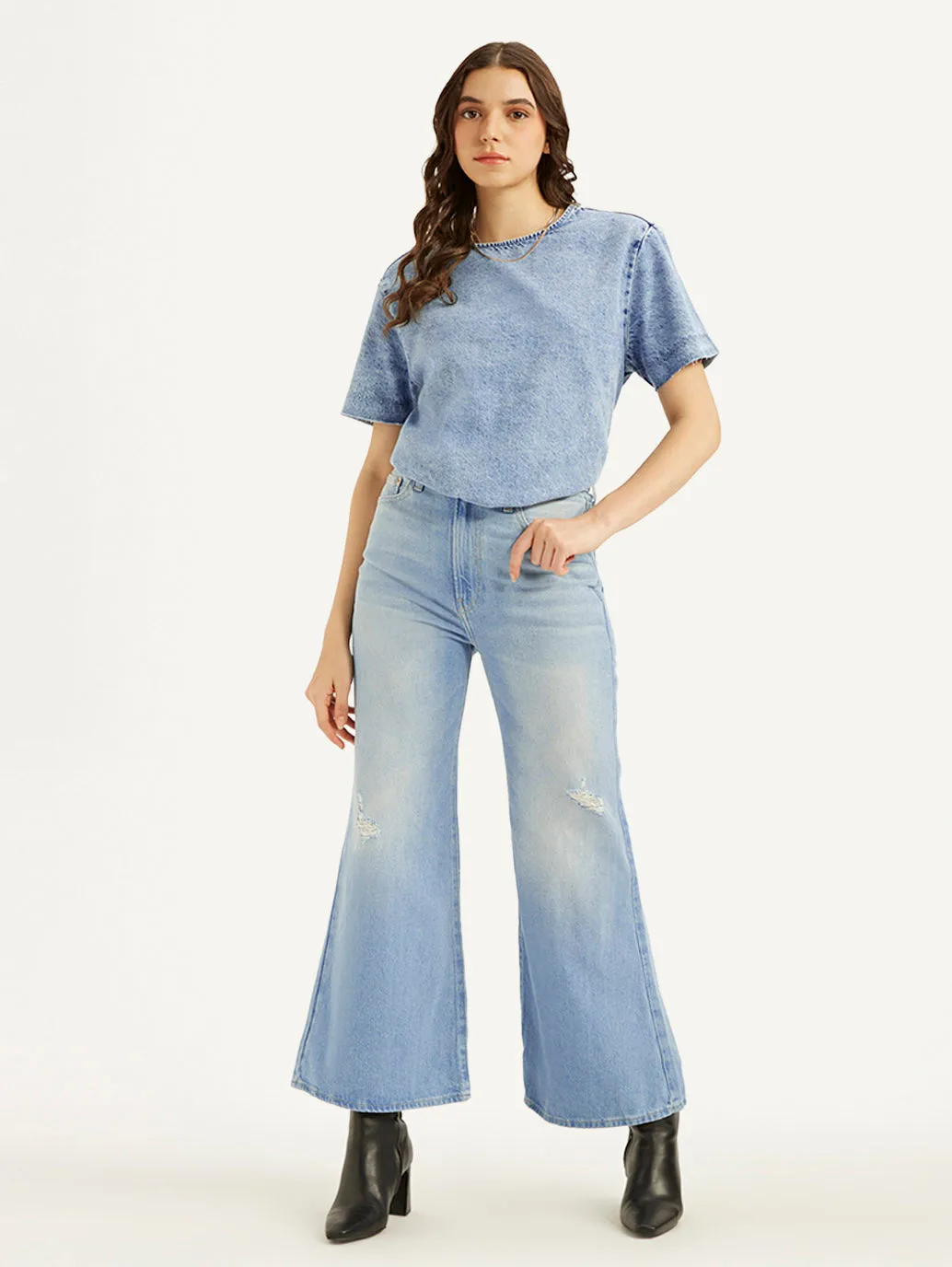 Women's Blue Ribcage Bell Bottom Wide Leg Fit High Rise Jeans Teen Outfit Nature Lover Unisex Wear