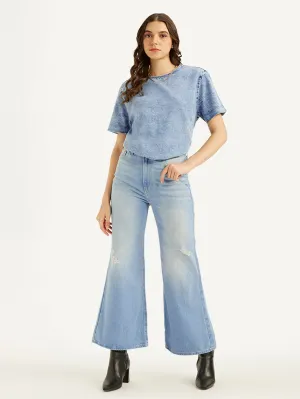 Women's Blue Ribcage Bell Bottom Wide Leg Fit High Rise Jeans Teen Outfit Nature Lover Unisex Wear