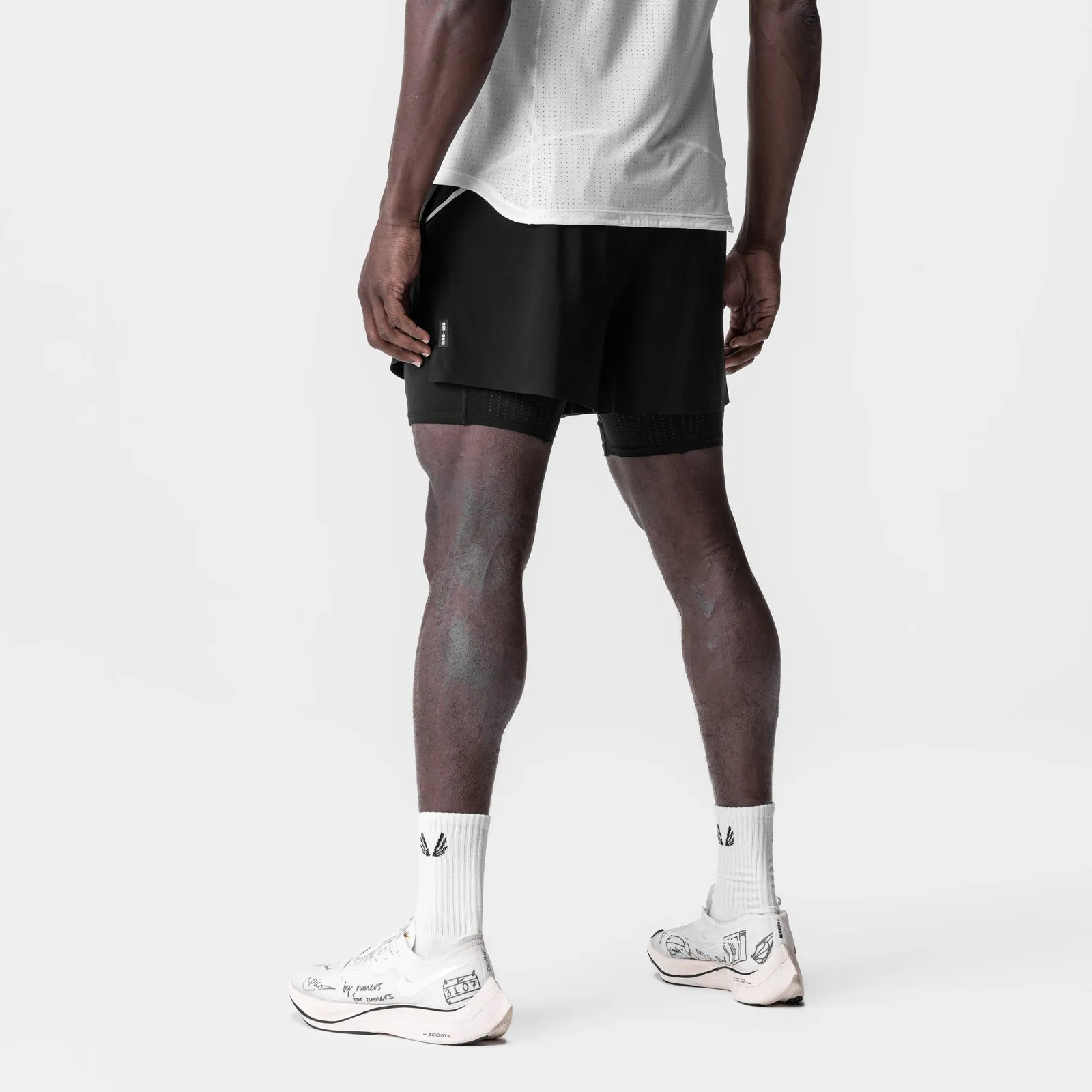 0951. Aerotex? 4" High Split Liner Short - Black/White Low Bulk Waistband Unique Pattern