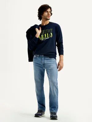 Fashion Routine Classic Casual Men's 555 Med Indigo Loose Fit Mid Rise Jeans